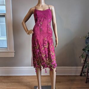 Vintage Y2K Pep Boluna Pink Silk Midi Dress Floral Fairycore Size EU 44